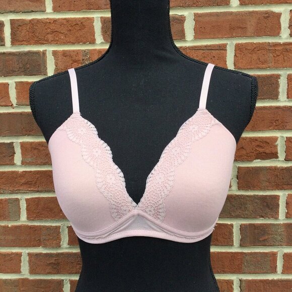 Lucky Brand Bra Size 36C Pink Lace Trim Lightly Padded Wireless Adjustable - Picture 1 of 4